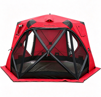 Tenda Sauna Terisolasi 6 Sisi Bentuk Heksagonal untuk Memancing di Es, 3.6M 220g 420D Oxford, dengan Lubang Cerobong/Perapian dan Jendela Jaring Transparan Besar