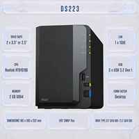 DS223 NAS 2 baies sans disques Realtek RTD1619B DDR4 2 Go pour le stockage de documents d'équipe et la sauvegarde de groupes de travail (Note)