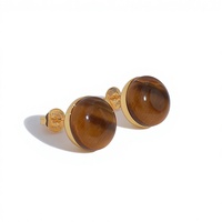 Boucles d'oreilles clous pour femmes, rondes, uniques, en lapis-lazuli, œil de tigre, alliage plaqué or/argent, forme de boule, haute sensibilité, nouveauté 2025