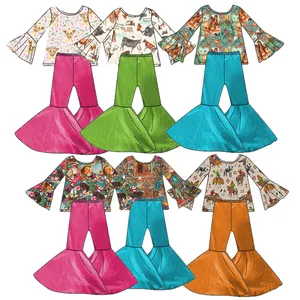 FuYu Promotion 0-6 years Old Girl Western Cowboy Style Flared Long-sleeved Trousers Baby Clothing Set