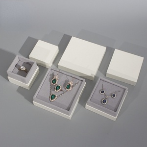 Square White Lid and Base Jewelry <b>Gift</b> <b>Box</b> Jewelry Storage Display <b>Gift</b> <b>Box</b> Set Velvet Lining White Organizer with Paper Bag - Product Image 1