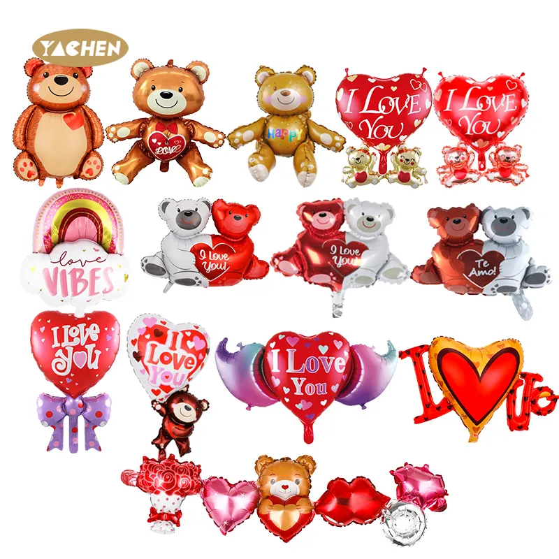 YACHEN New Arrival Love Bear Mylar Foil Valentines Balloons Heart Shape Valentines Day Party Decoration Balloons globos