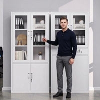 Armoire de classement avec porte en verre et étagères réglables, armoire de rangement métallique verrouillable pour documents de bureau