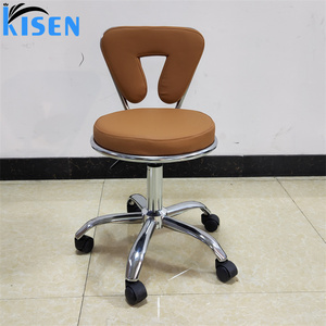 Tabouret de salon réglable en cuir PU marron, base chromée et roulettes, petit fauteuil de pédicure, vente chaude de l'usine Kisen - Product Image 4