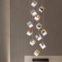 Luminaire suspendu en verre géométrique moderne pour escalier, loft, villa, lustre design scandinave pour intérieurs de luxe