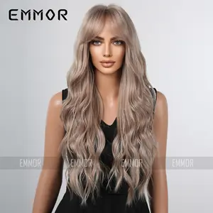 Factory inventory wholesale Long Wavy Synthetic Wigs for African American Women Natural Wave Daily Heat Resistant Hai