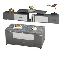 Table de salon et de salle à manger multifonctionnelle pliable en bois massif trempé, gris, pour petite famille, avec fonction de levage
