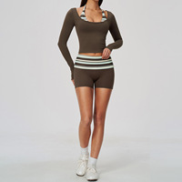 Ensemble de yoga 2 pièces pour femme, haut dos nu et short amincissant colorblock, anti-humidité, pour fitness et sport en extérieur
