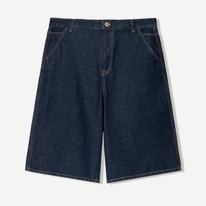 Shorts en jean personnalisés avec logo, style décontracté, Bermuda skater en denim, délavage foncé, poches plaquées, coupe ample pour hommes (Jorts) - Product Image 1