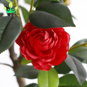 Camelia con fiori rossi costruiti in vaso nero piante artificiali fiore albero finto floreale pianta di camelia - Product Image 3
