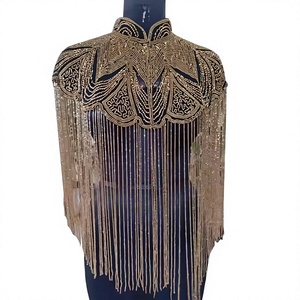 Cape d'épaule en polyester à franges dorées de luxe, brodée à la main, boléro de soirée et chandni de fête, export - Product Image 4