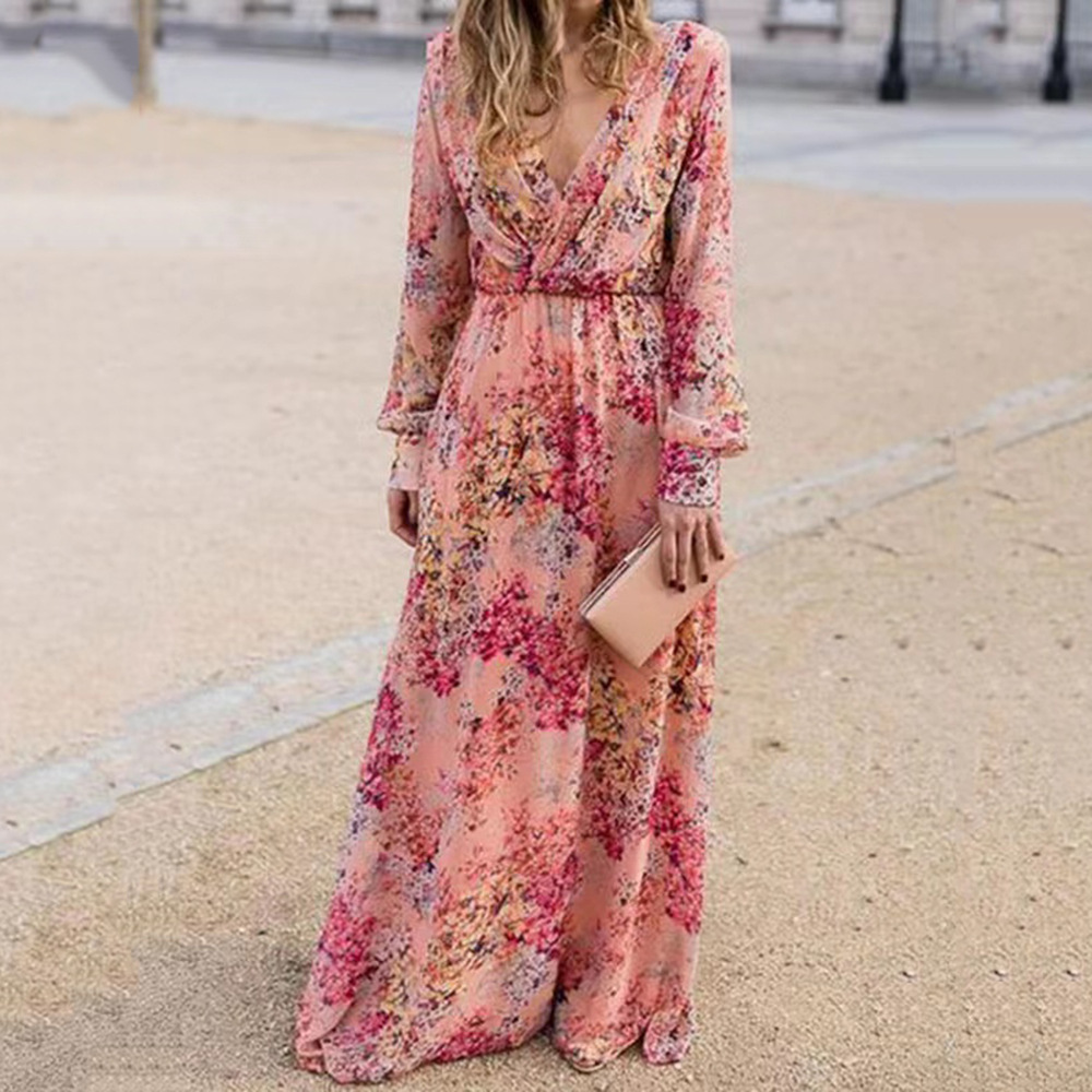 knee length dresses for ladies 2017 New Summer Dress Women Rose Print Dresses O-Neck 3/4 Sleeve Tunic
