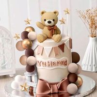 Creme-Braun-Gold Kuchendekorations-Set Teddybär Stern Ball Topper Wimpelkette Baby-Shower Geburtstag Party Zubehör Dekoration