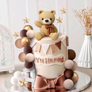 Set Decorazione Torta Crema Marrone Oro, Topper Orsetto Stella Pallina, Striscione Bandierine, Decorazioni <span class=keywords><strong>per</strong></span> Feste di Compleanno e Baby Shower - Product Image 1