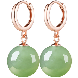 Fashionable and simple women's <b>earrings</b> with genuine S925 silver inlaid with natural Hetian jade and emerald <b>green</b> round beads - Product Image 3