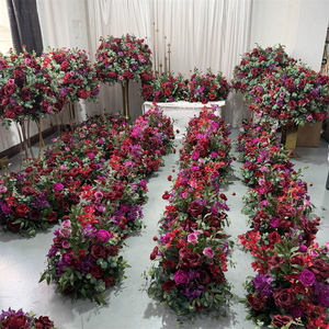 Nouveaux centres de table en soie avec fleurs de rose bordeaux et verdure, style moderne, incassables, pour décoration de mariage - Product Image 2