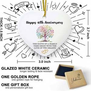 Ornement en céramique en forme de cœur de nouveau design, 25e anniversaire de mariage, pendentif en céramique de Noël - Product Image 6