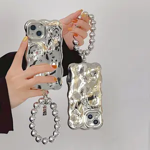 Luxus galvani sierte Silver Bubble Anti-Drop-Telefon hülle mit Telefon gurt Für iPhone 15 14 13 12 plus/pro/pro max