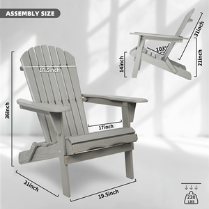 ชุดเก้าอี้ไม้ Adirondack จำนวน 2 ตัว ทำจากไม้ซีดาร์เนื้อแข็ง สำหรับสวนกลางแจ้ง ลานบ้าน พับได้ ดีไซน์ลายนูน - Product Image 3