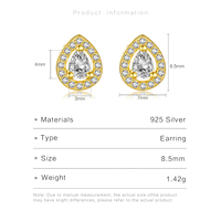 FUAMAY anting-anting kancing pesta wanita, anting-anting bentuk pir berlapis emas 18K trendi dengan zirkon 925 perak Pave