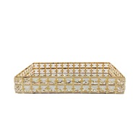Plateau Miroir Doré de Luxe, Design Personnalisé, Forme Rectangulaire, Grande Taille, Plateaux de Service Dorés pour Buffet, Repas et Hôtels