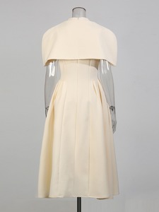 Elegant for <b>White</b> Sleeveless Cape Collar A-line Midi Satin Empire Waist Vintage Formal <b>Wedding</b> Guest Evening Banquet <b>Dress</b> - Product Image 5