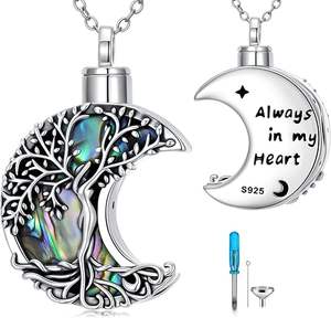 Collier urne funéraire Arbre de Vie pour cendres, pendentif commémoratif phase de lune, bijou souvenir avec bouchon à vis, personnalisable avec logo gravé - Product Image 2