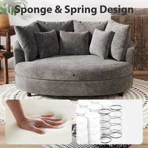 Nuova Poltrona a Botte Oversize in Ciniglia con Ruote, Poltrona Rotonda Extra Large con 7 Cuscini per Soggiorno - Product Image 5