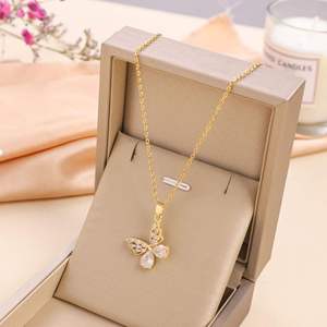Collar de Acero Inoxidable Chapado en Oro de 18k Resistente al Agua, con Colgante de Cruz, Corazón, Mariposa y Letra con Circonitas, para Mujer, Venta Caliente - Product Image 5