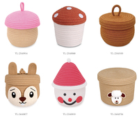 Keranjang Penyimpanan Mainan Anak dari Tali Katun Desain Buah-buahan Lucu dengan Tutup, Kotak Perhiasan Lipat, Tas Dekorasi Rumah Tangga, Tempat Penyimpanan Barang-barang Kecil, Kunci, Dompet