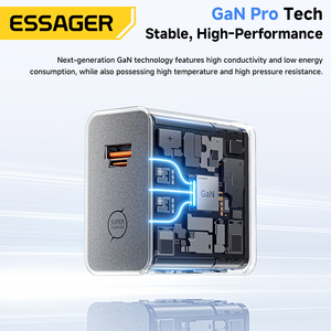 อะแดปเตอร์ชาร์จเร็ว ESSAGER ES-CD65 65 วัตต์ สำหรับโทรศัพท์มือถือ แล็ปท็อป ช่องเสียบ USB Type C PD <span class=keywords><strong>65W</strong></span> Gan  พร้อมปลั๊กแบบ US EU UK สำหรับ iPhone Xiaomi <span class=keywords><strong>Samsung</strong></span> - Product Image 3