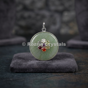 Colgante de Disco de Jade con Cristales Rozrin y Siete Piedras Preciosas, Diseño Floral, Chapado en Plata Antigua, Clásico, Unisex - Product Image 4