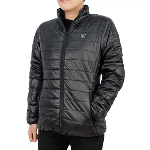 Abrigo acolchado de invierno para exteriores para mujer, chaqueta térmica USB de talla grande con tela cortavientos, patrón 3D, batería recargable