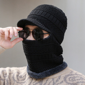Knitted Hat Scarf Neck Warmer Set 3 Piece Fleece Lined Warm Winter Outdoor Cycling Protection Adult Unisex Black Gray Red Brown - Product Image 1