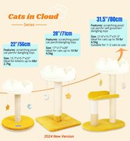 Arbre à chat multi-niveaux en forme de nuage pour intérieur, avec poteaux à gratter en sisal, perchoir panoramique, coussins lavables et jouet suspendu
