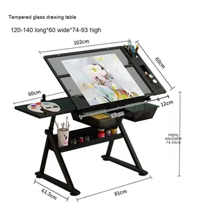 Design moderno tavolo da lavoro in altezza regolabile in vetro scrivania da disegno per calligrafia arte disegno pannello in metallo stile legno - Product Image 2