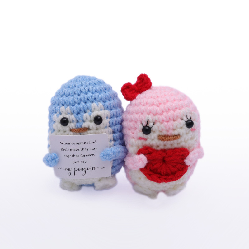 Pingouin rose + bleu avec carte yeux 06cm