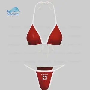 Özel baskı kanada logosu mayo seksi kadınlar yaz beachwear kız spor 2 parça set mayo beachwear mikro bikini seti