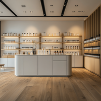 Aménagement de boutique de cosmétiques moderne, design de présentoir de parfums, étagères de présentation de parfums avec éclairage