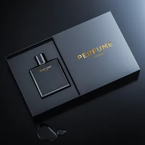 Custom Logo Luxury Rigid Cardboard Perfume Packaging Paper Black Drawer Gift Box With Insert