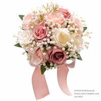 Bouquet de mariée artificiel fait main multicolore avec roses en soie, fleurs artificielles pour mariage en extérieur, décoration de table, décoration de la maison, bouquet de mariée