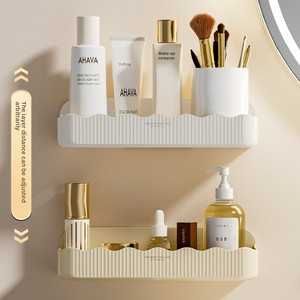 Giá để đồ nhà tắm gắn tường một tầng bằng nhựa PP, có ngăn gương không cần khoan, hộp đựng đồ phía trước, kệ mỹ phẩm để dụng cụ - Product Image 3