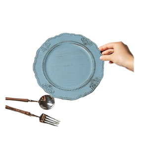 <span class=keywords><strong>Platos</strong></span> Decorativos Vintage Azules y Blancos con Relieve Floral <span class=keywords><strong>de</strong></span> 33 cm, Plato <span class=keywords><strong>de</strong></span> Plástico para Decoración <span class=keywords><strong>de</strong></span> Bodas - Product Image 2