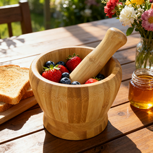 Set Peralatan Dapur Penggiling Kayu Bambu, Mangkuk Jepit <span class=keywords><strong>Mortar</strong></span> dan Alu Bambu Alami - Product Image 1