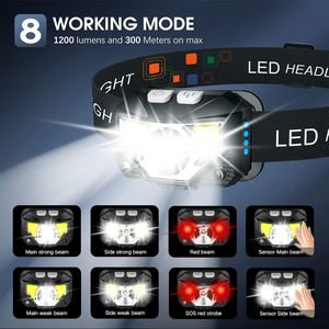 Waterproof Ultralight Camping Headlight Head Torch Cob Led Rechargeable Sensor Plastic Headlamp for Running Hiking - Product Image 3