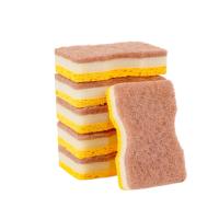 Nouvelle conception, éponge à récurer en cellulose de pâte de bois à trois couches, biodégradable, en fibre de coco, pour le nettoyage de la vaisselle et de la cuisine
