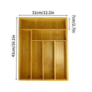 Organizador de Cubiertos de Bambú, Seis Compartimentos, Rectangular, Divisor de Cajones de Cocina, Bandeja para Utensilios - Product Image 5