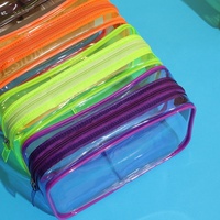 Vente en gros de trousses de maquillage personnalisées, grandes, imperméables, en PVC, à double fermeture éclair, transparentes, couleur bonbon, pochette cosmétique transparente