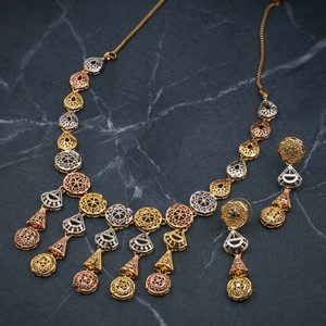 Juego de Joyería de Moda para Boda, Collar Corto y Pendientes de Latón Chapado en Oro de 3 Tonos, Venta al por Mayor - Product Image 2