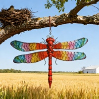 Escultura de pared de hierro con diseño de libélula metálica con alas de arcoíris coloridas, diseño natural, adecuada para decoración interior/exterior del hogar y jardín.